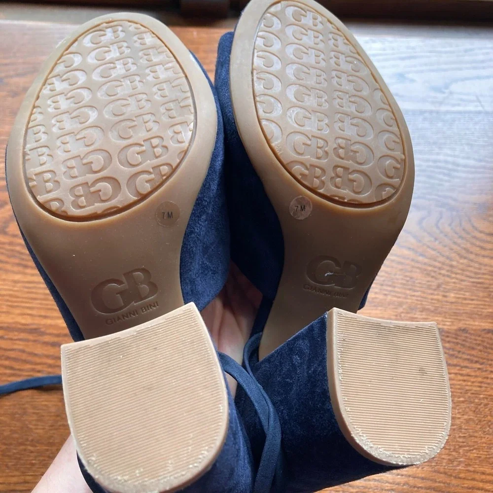 Gianni Bini Kat Kall Gladiator Block Heel Navy Suede Leather Strappy Womens 7